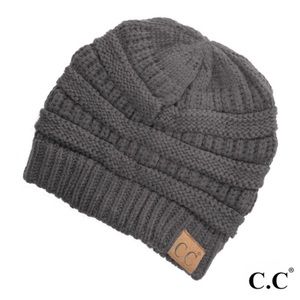C.C Classic Cable Knit Beanie in Dk Mel Grey - NWT